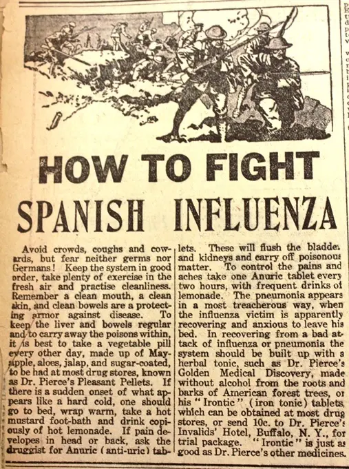 advice on Spanish flu cures during 1918 influenza pandemic
