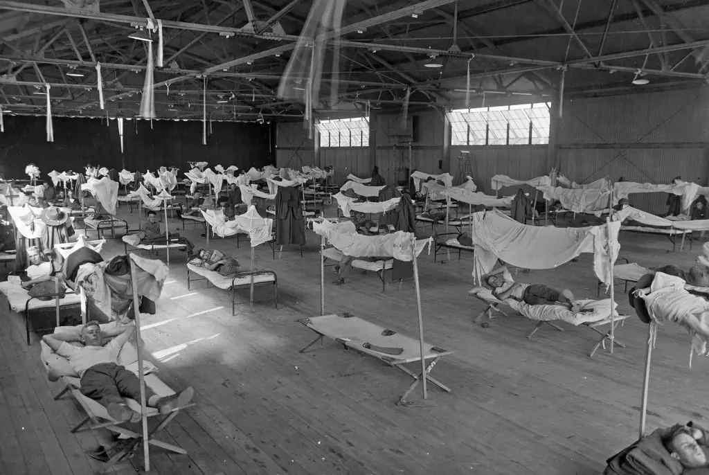 As during COVID-19, patients in 1918 recovered in make-shift convalescent hospitals.
