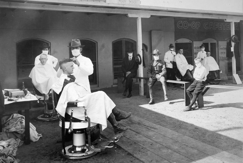 flu pandemic social distant barber shop