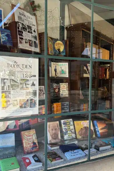 window shopping at the book den in Santa Barbara