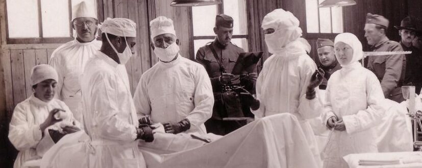 photo shows a surgical team in a WWI field hospital, a setting important to The Fevered World